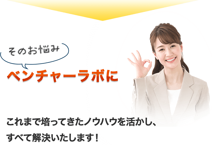 そのお悩み ベンチャーラボにお任せください！これまで培ってきたノウハウを活かし、すべて解決いたします！